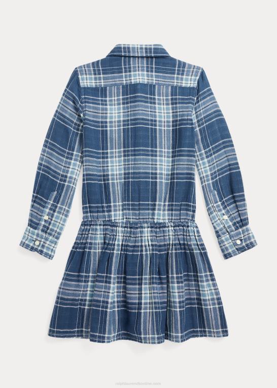 blå/marineblå plaid børn Ralph Lauren plaid dobbeltsidet skjortekjole i bomuld Z426B7445