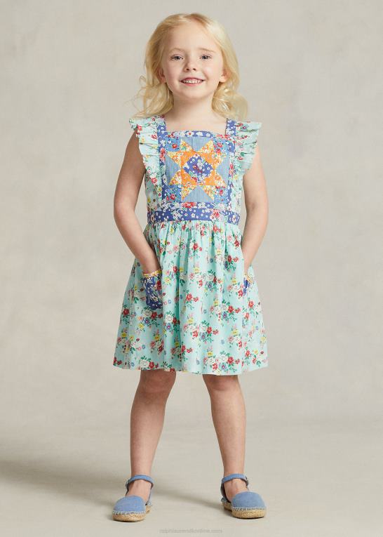 blomstret børn Ralph Lauren patchwork-blomstret bomuldskjole Z426B6715