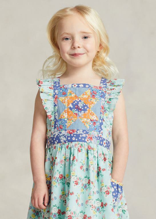 blomstret børn Ralph Lauren patchwork-blomstret bomuldskjole Z426B6715
