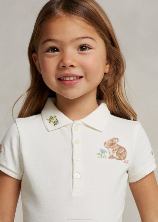 dækvask hvid børn Ralph Lauren bunny stretch mesh polo kjole Z426B6729
