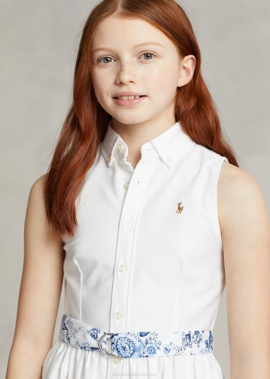 dækvask hvid børn Ralph Lauren skjortekjole i bomuld med bælte Z426B6720