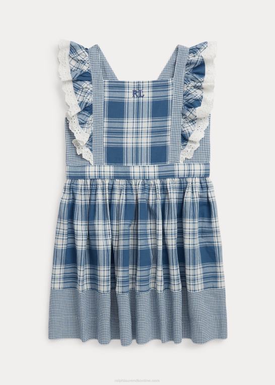 dækvask hvid/blå børn Ralph Lauren madras kjole i plaid bomuld Z426B6834