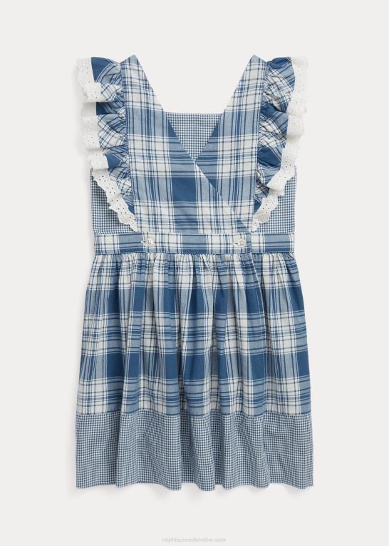 dækvask hvid/blå børn Ralph Lauren madras kjole i plaid bomuld Z426B6834