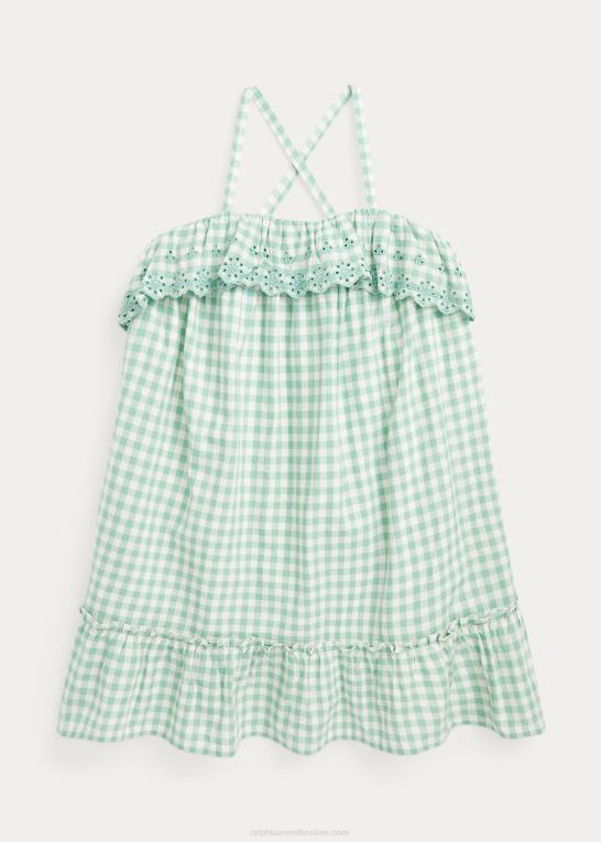 falmet mint/dækvask hvid børn Ralph Lauren madras kjole i gingham bomuld Z426B6827
