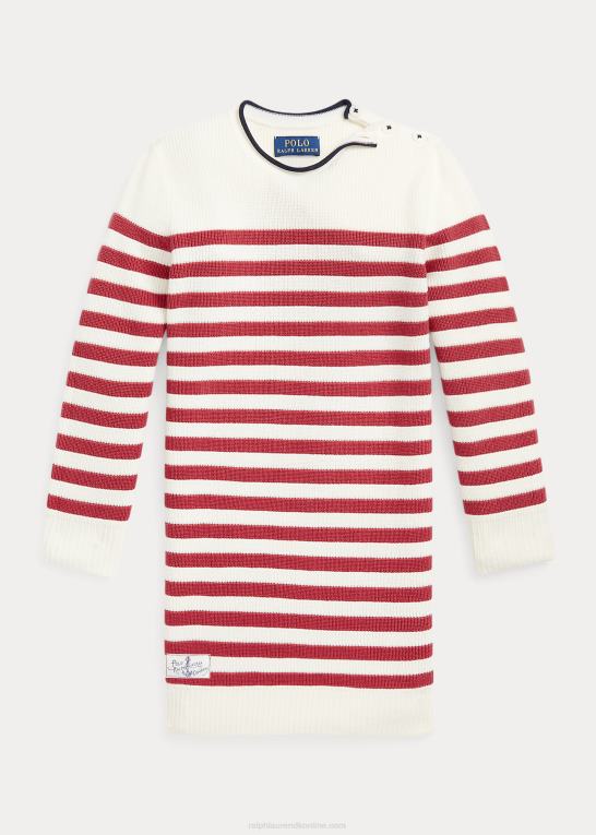 fløde/chilipeber børn Ralph Lauren stribet sweaterkjole i bomuld Z426B7459