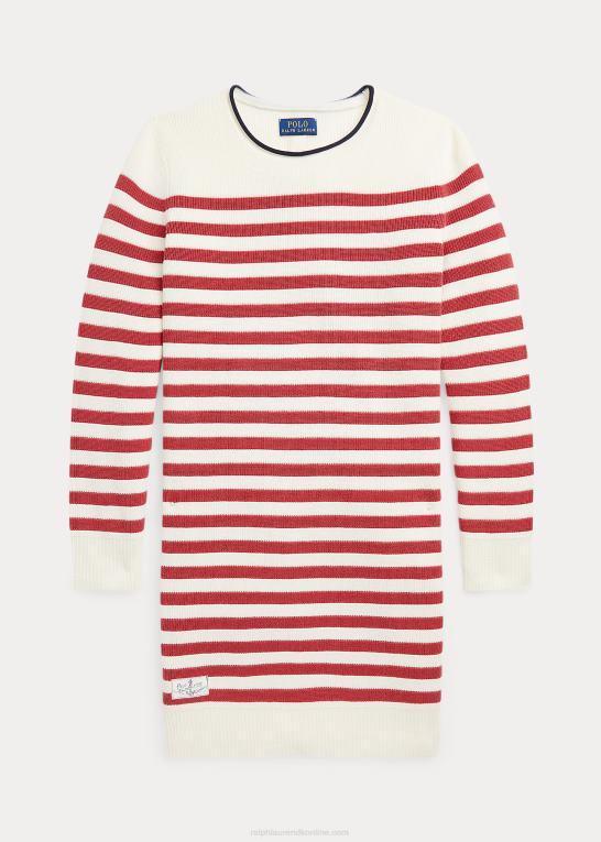 fløde/chilipeber børn Ralph Lauren stribet sweaterkjole i bomuld Z426B7610