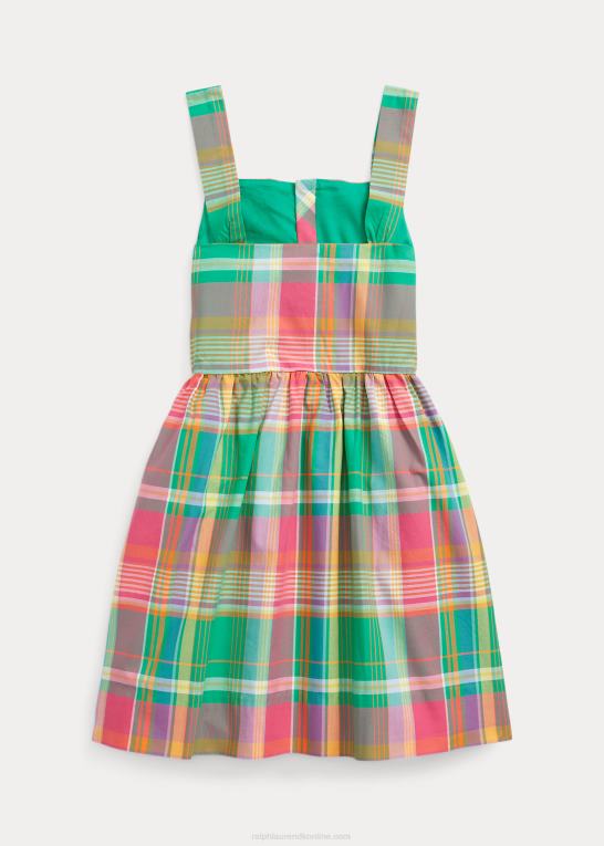 grøn/pink børn Ralph Lauren plaid poplin kjole i bomuld Z426B7373