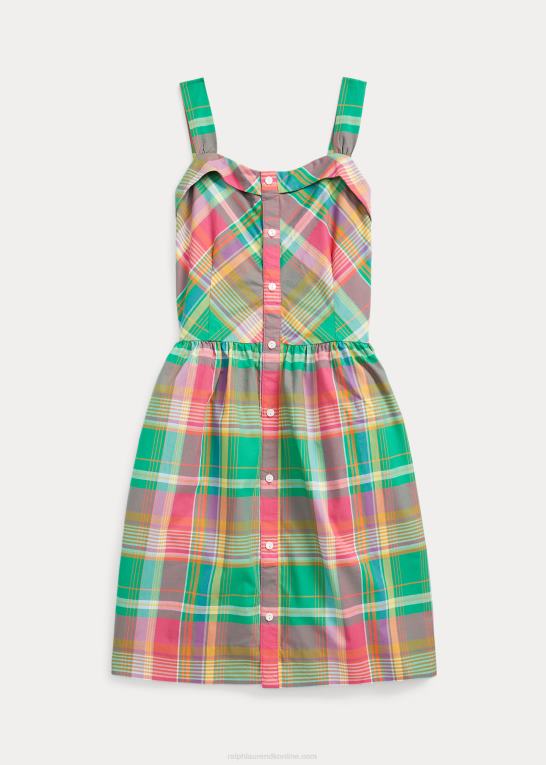 grøn/pink børn Ralph Lauren plaid poplin kjole i bomuld Z426B7491