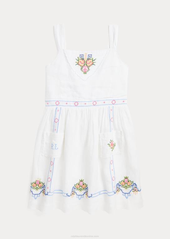 hvid børn Ralph Lauren blomsterbroderet kjole i hør Z426B7154