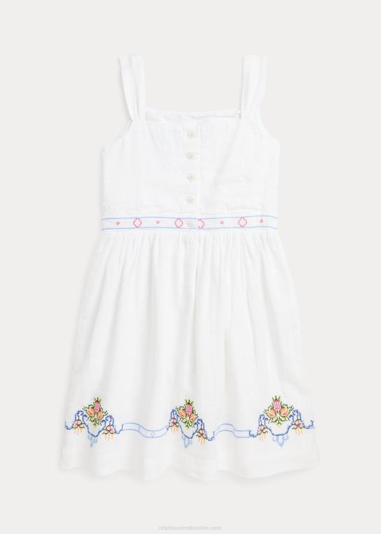 hvid børn Ralph Lauren blomsterbroderet kjole i hør Z426B7154
