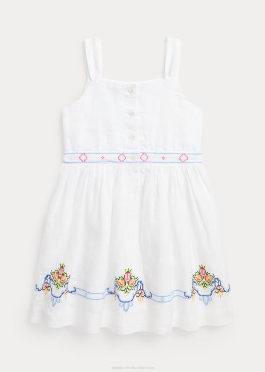 hvid børn Ralph Lauren blomsterbroderet kjole i hør Z426B9968