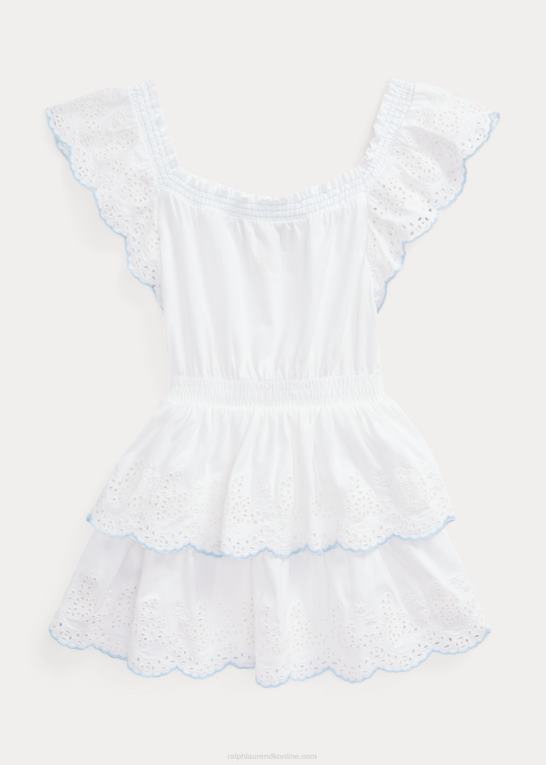 hvid børn Ralph Lauren øjebroderet kjole i bomuldsjersey Z426B6843