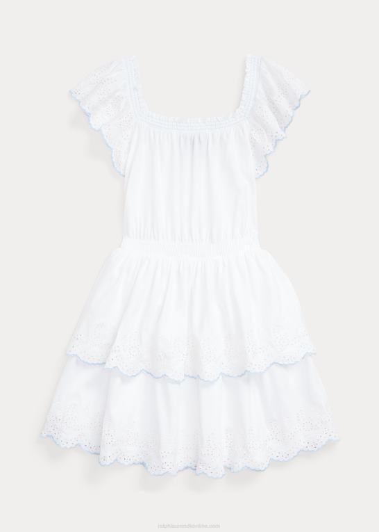 hvid børn Ralph Lauren øjebroderet kjole i bomuldsjersey Z426B7059