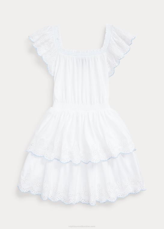 hvid børn Ralph Lauren øjebroderet kjole i bomuldsjersey Z426B7059
