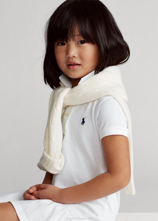 hvid børn Ralph Lauren polokjole i bomuldsnet Z426B6776