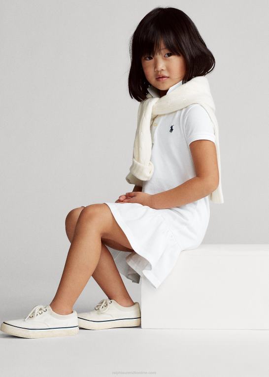 hvid børn Ralph Lauren polokjole i bomuldsnet Z426B6776