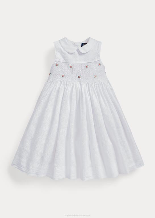 hvid børn Ralph Lauren seersucker-kjole i smocket bomuld Z426B6841