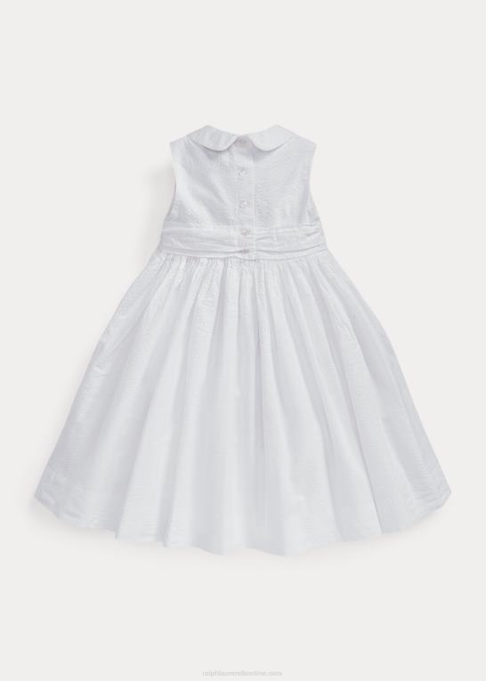 hvid børn Ralph Lauren seersucker-kjole i smocket bomuld Z426B6841