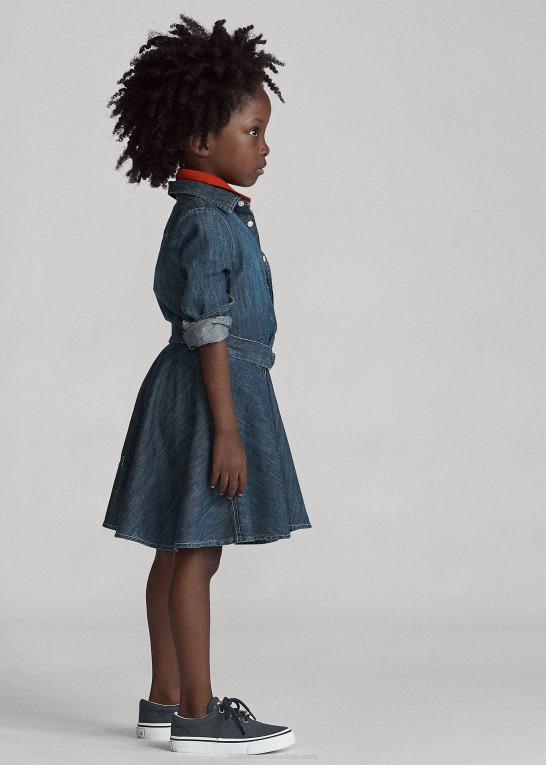 indigo børn Ralph Lauren skjortekjole i denim i bomuld med bælte Z426B6783