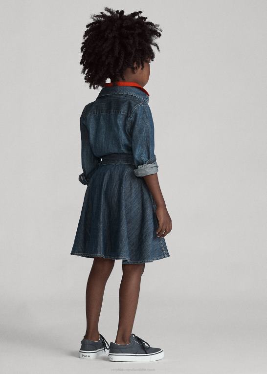 indigo børn Ralph Lauren skjortekjole i denim i bomuld med bælte Z426B6783