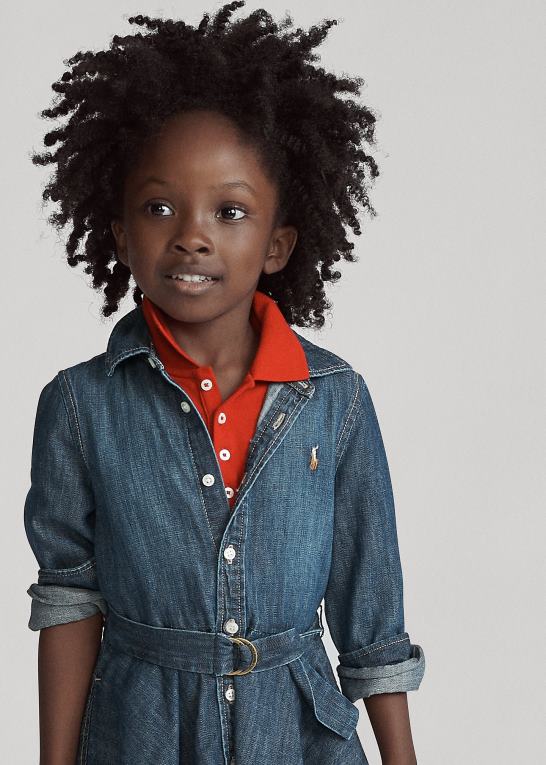 indigo børn Ralph Lauren skjortekjole i denim i bomuld med bælte Z426B6783
