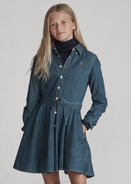 indigo børn Ralph Lauren skjortekjole i denim i bomuld med bælte Z426B7025
