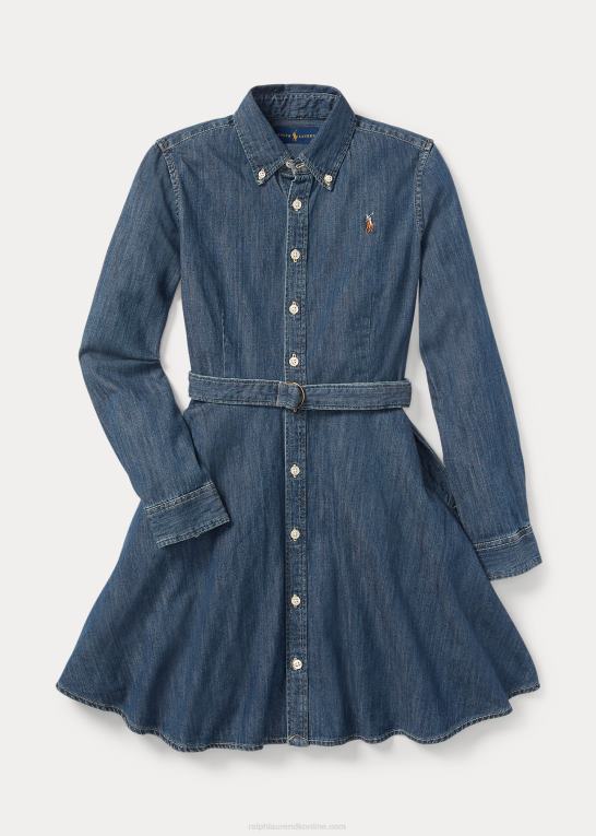 indigo børn Ralph Lauren skjortekjole i denim i bomuld med bælte Z426B7025