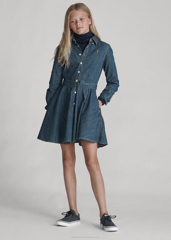 indigo børn Ralph Lauren skjortekjole i denim i bomuld med bælte Z426B7025
