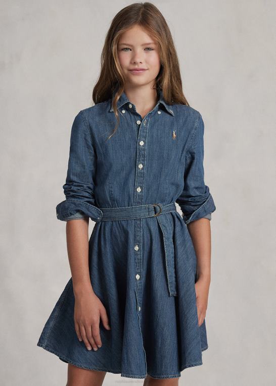 indigo børn Ralph Lauren skjortekjole i denim i bomuld med bælte Z426B7025