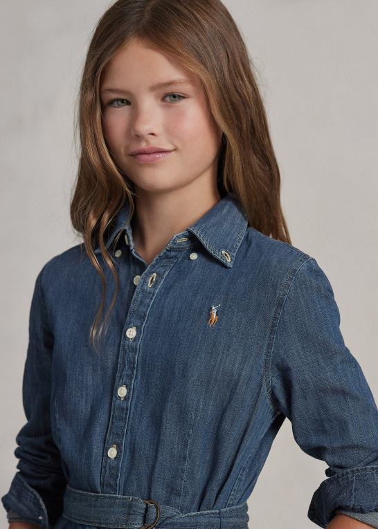 indigo børn Ralph Lauren skjortekjole i denim i bomuld med bælte Z426B7025