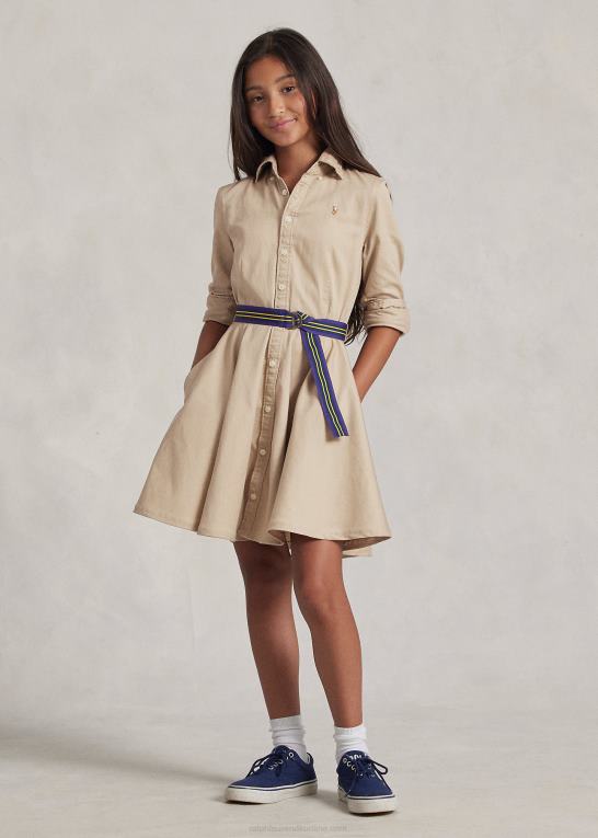 kaki børn Ralph Lauren skjortekjole i bomulds chino med bælte Z426B7024