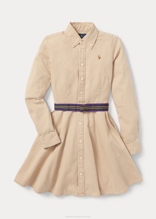 kaki børn Ralph Lauren skjortekjole i bomulds chino med bælte Z426B7024