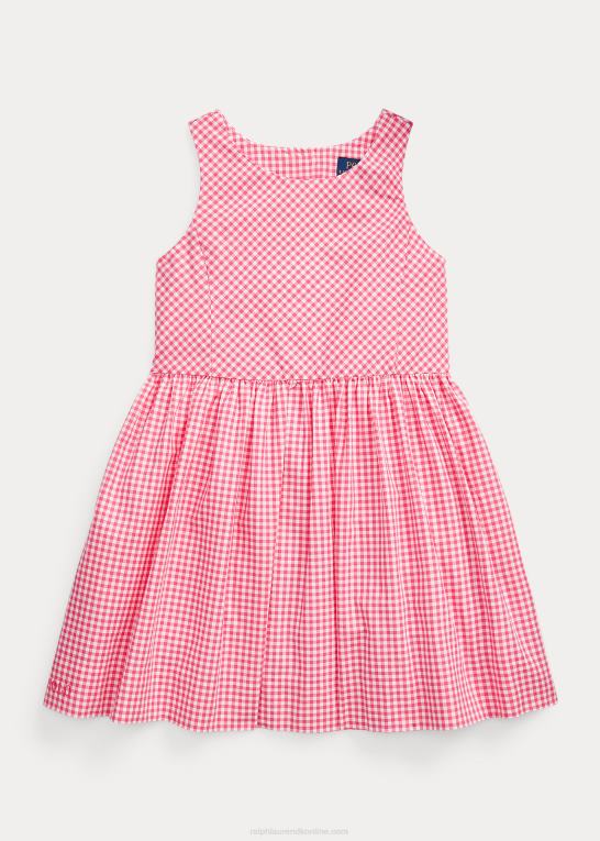 lyserød/hvid børn Ralph Lauren gingham bomuld poplin kjole Z426B7375