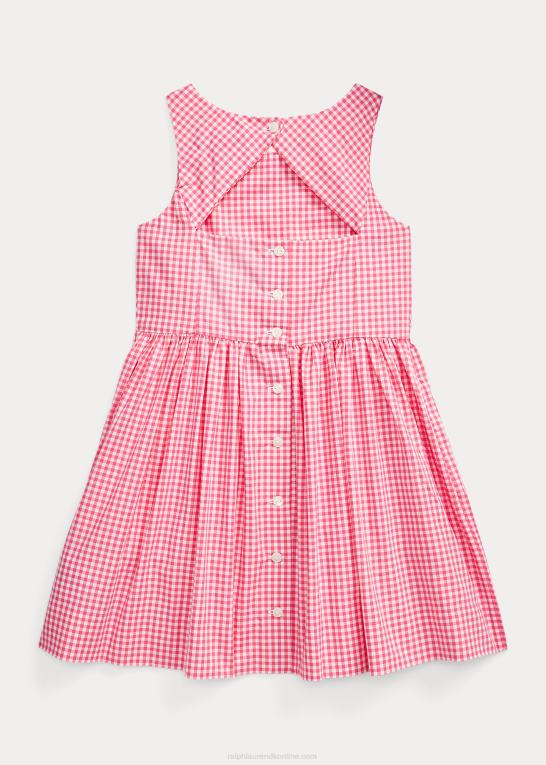 lyserød/hvid børn Ralph Lauren gingham bomuld poplin kjole Z426B7375