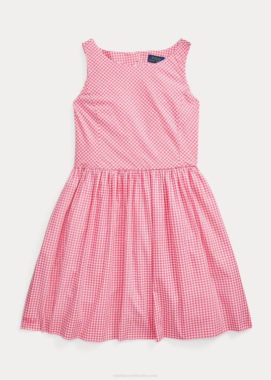 lyserød/hvid børn Ralph Lauren gingham bomuld poplin kjole Z426B7539