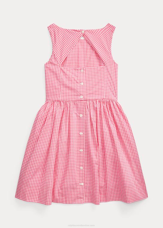 lyserød/hvid børn Ralph Lauren gingham bomuld poplin kjole Z426B7539
