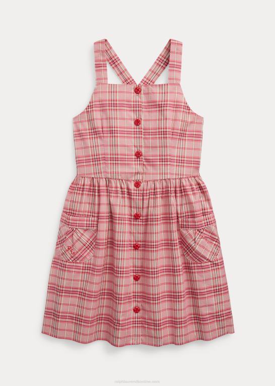 lyserød plaid børn Ralph Lauren plaid poplin kjole i bomuld Z426B6969