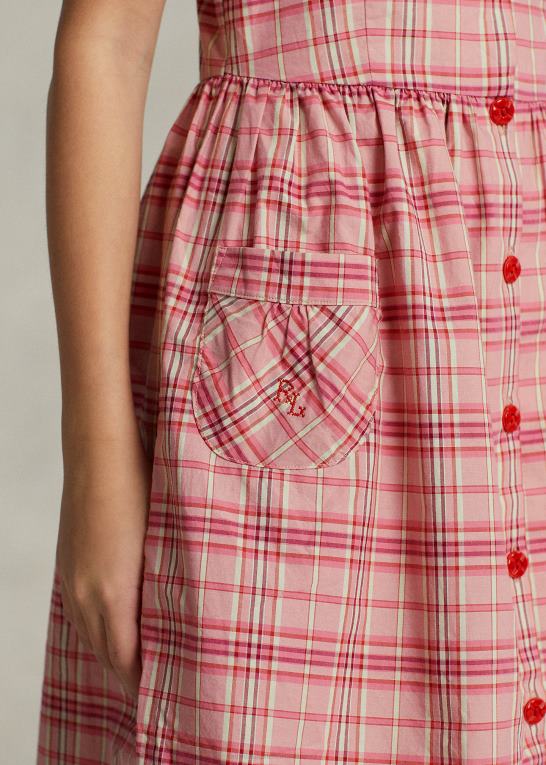 lyserød plaid børn Ralph Lauren plaid poplin kjole i bomuld Z426B6969