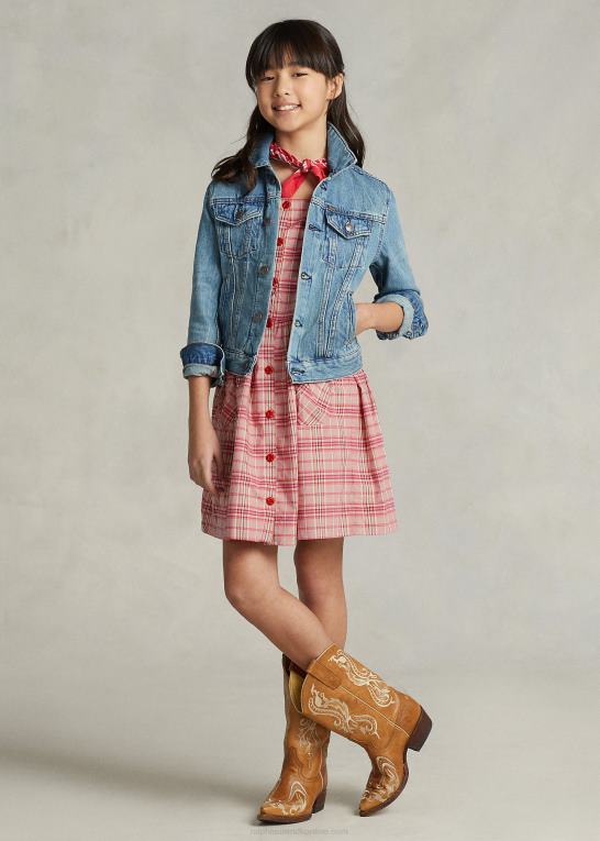 lyserød plaid børn Ralph Lauren plaid poplin kjole i bomuld Z426B6969