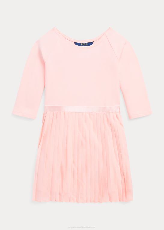 lyserødt sand børn Ralph Lauren plisseret stretch ponte-jersey kjole Z426B7422