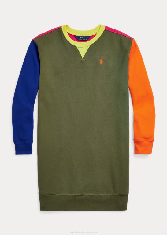 mørk salvie børn Ralph Lauren farveblokeret spa-frotté sweatshirtkjole Z426B7107