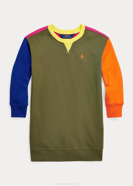 mørk salvie børn Ralph Lauren farveblokeret spa-frotté sweatshirtkjole Z426B9941