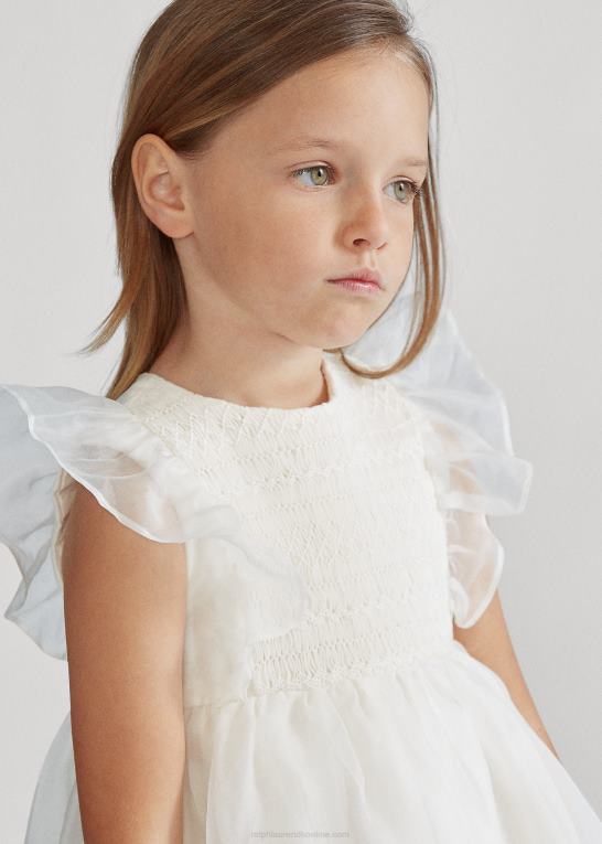 nevis børn Ralph Lauren smocket organza kjole i silke Z426B6781