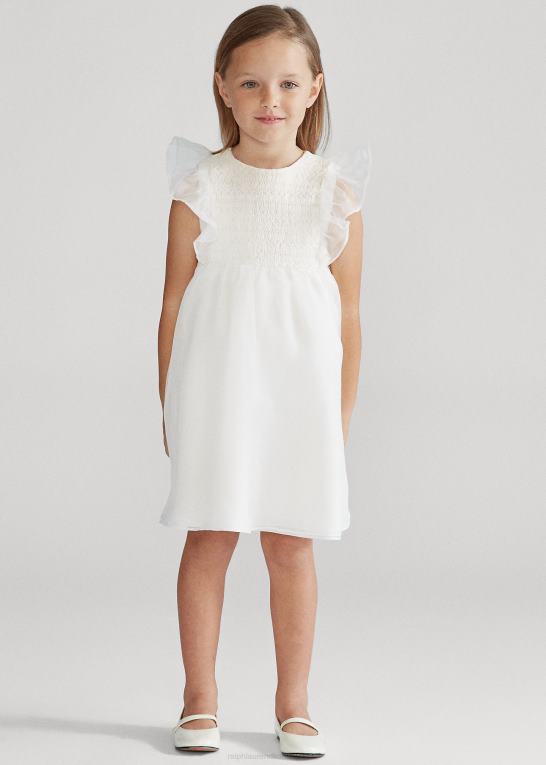nevis børn Ralph Lauren smocket organza kjole i silke Z426B6781