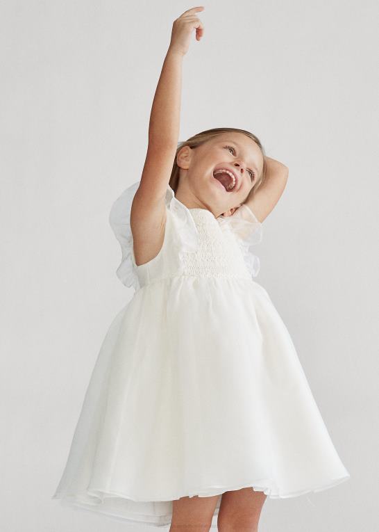 nevis børn Ralph Lauren smocket organza kjole i silke Z426B6781