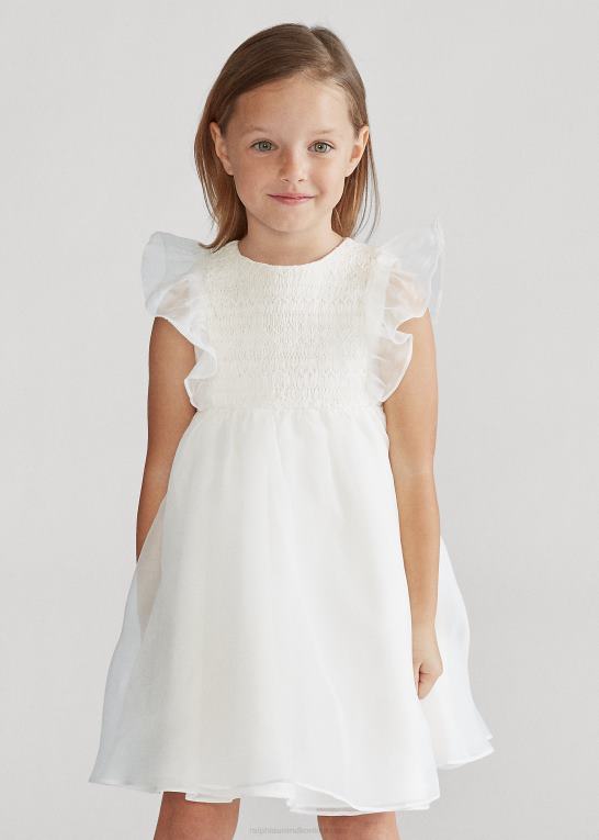 nevis børn Ralph Lauren smocket organza kjole i silke Z426B6781