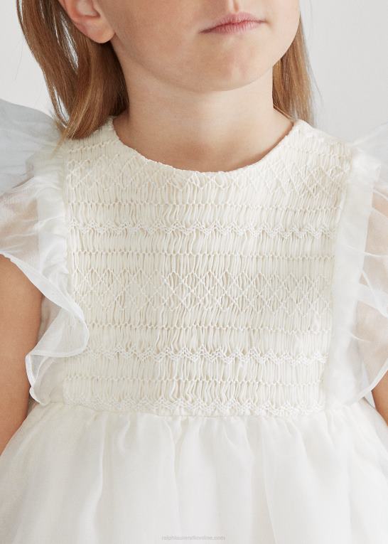 nevis børn Ralph Lauren smocket organza kjole i silke Z426B6781