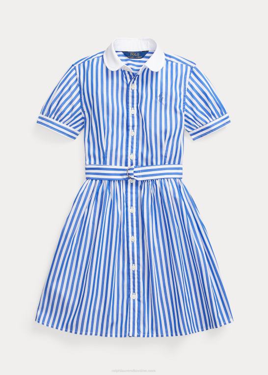 ny iris/hvid børn Ralph Lauren stribet bomuldspoplin skjortekjole med bælte Z426B7098