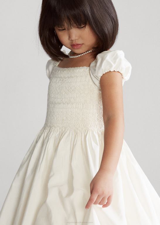 pergament creme børn Ralph Lauren smocket silkekjole Z426B6734