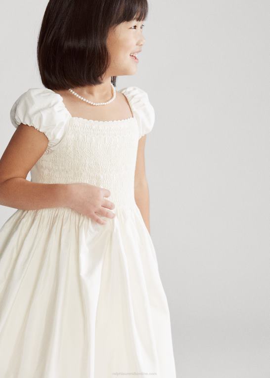 pergament creme børn Ralph Lauren smocket silkekjole Z426B6734